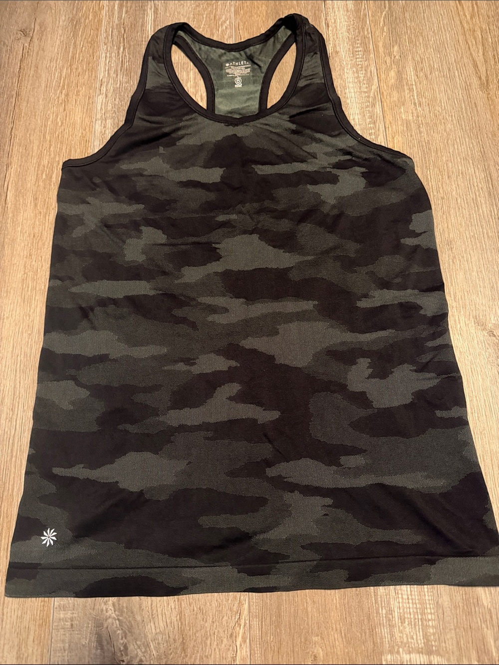 Athleta Black and Olive Green Camo Racerback Tank Top
